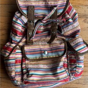 Mudd brand backpack Aztec-inspired striped pattern faux leather accents